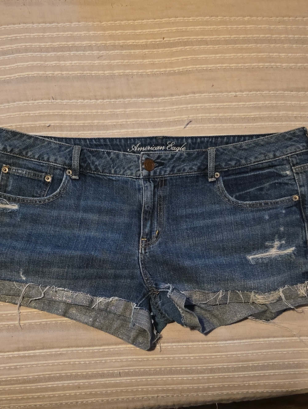 American Eagle Women’s Dark Blue Denim Lowrise Cutoff Shorts